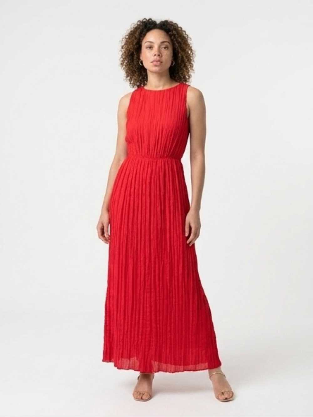 Banana Republic Red Sleeveless Pleated Maxi Dress